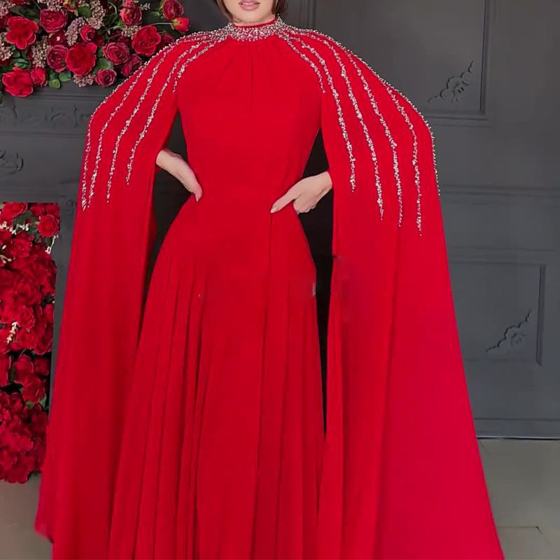 Robe Cape Crystal Cascade | Abaya de Soirée Brodée à l'Effet Spectaculaire (MA345)