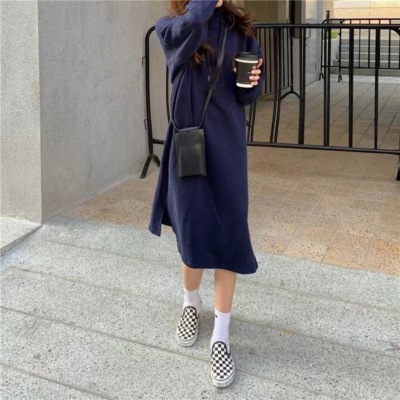 Robe Maxi Pull à Capuche Confort | Robe Mi-Longue Doublée en Polaire avec Fentes Latérales (MS137)