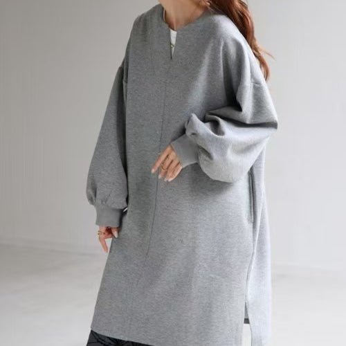 Sweat Tunique Oversize en Coton | Haut Pull Col en V Manches Longues (MS210)