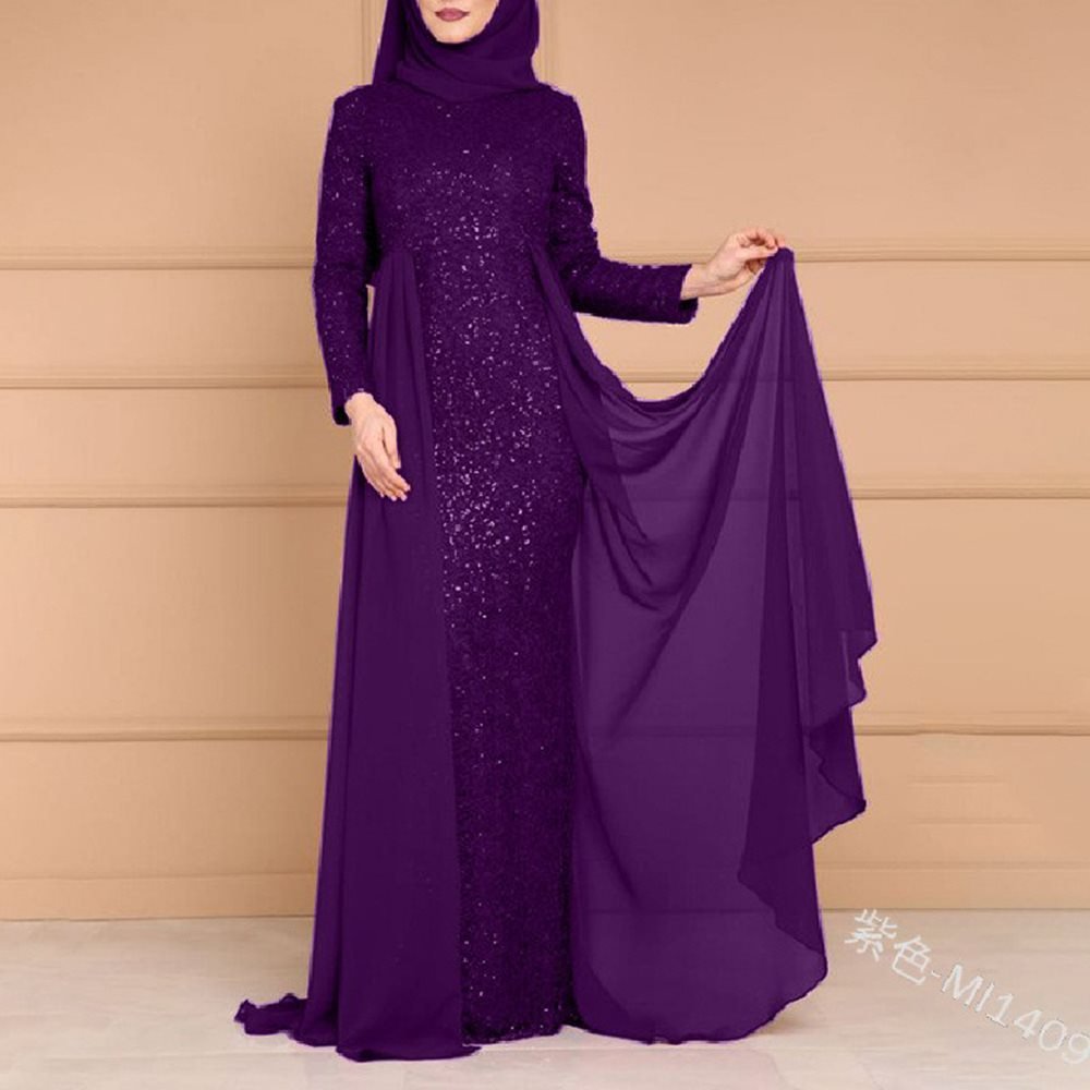 Robe longue à sequins, manches longues, coupe ajustée (MS235)
