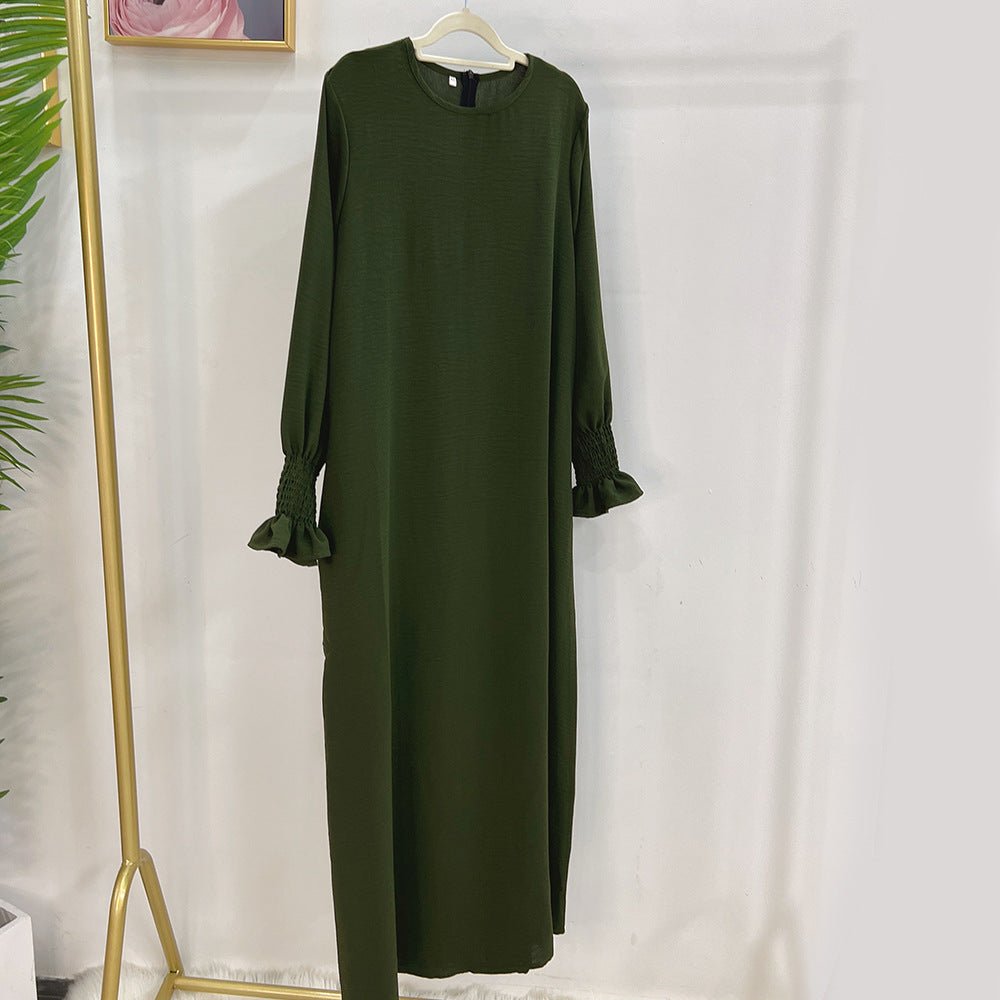 Abaya à Manches Élastiquées | Abaya Unie en Crêpe avec Manche Élastiquée (MA107)