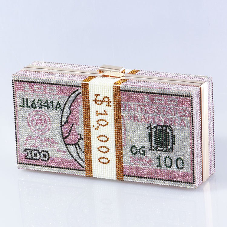 Sac de Soirée Pochette Glamour Entièrement Sertie de Strass Motif Dollar (MAC293)
