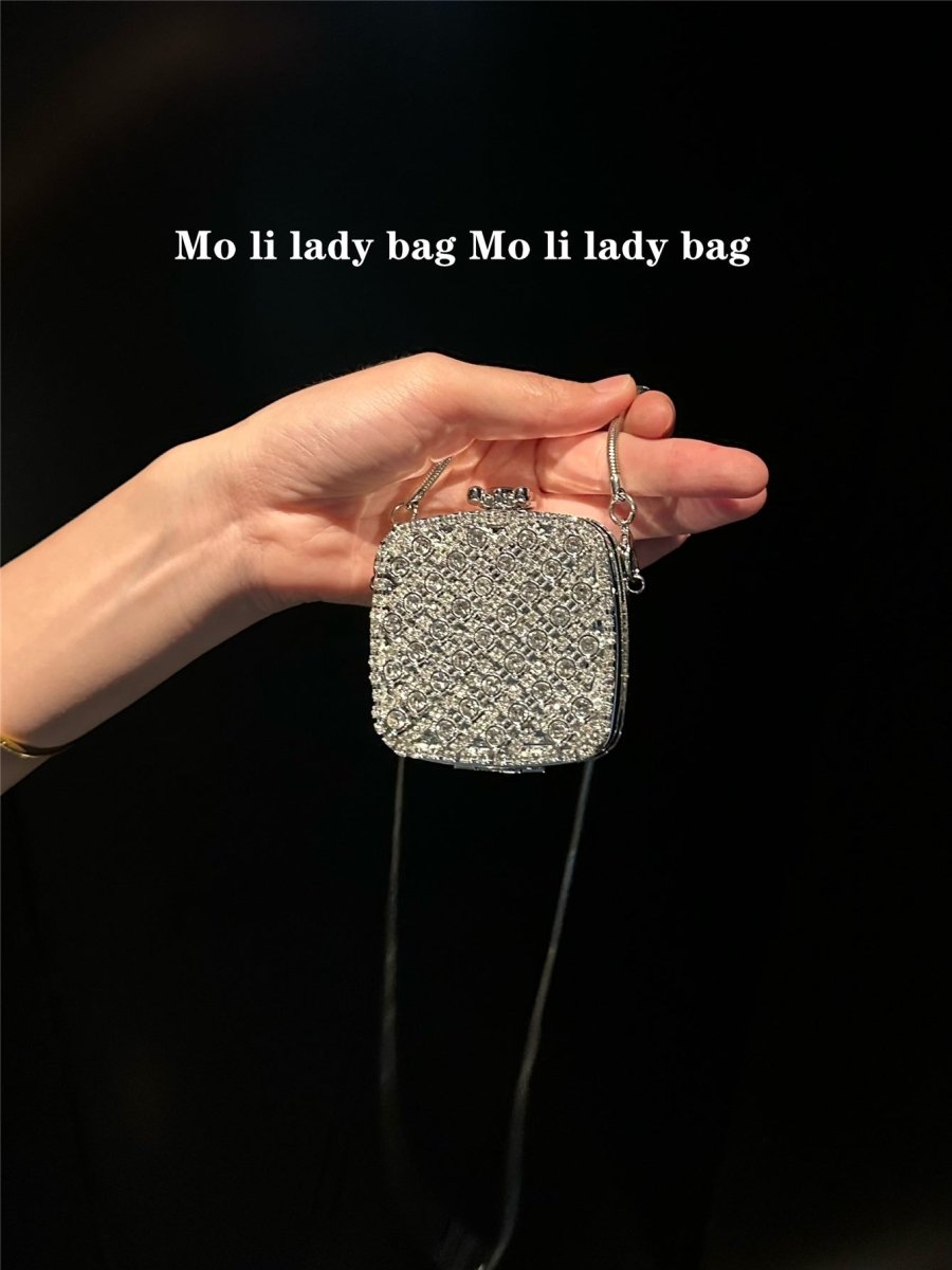 Mini pochette diamant format paume, sac de gala argenté glamour (MAC281)