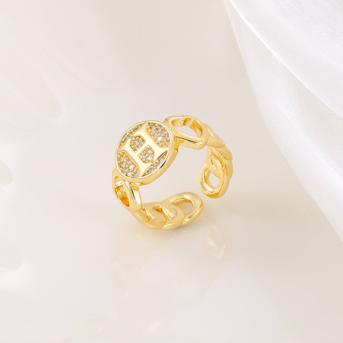 Ensemble MAC186 Cuivre avec Zircon, Bague Lettre Love Brillante Plaqué Or Réel 18K