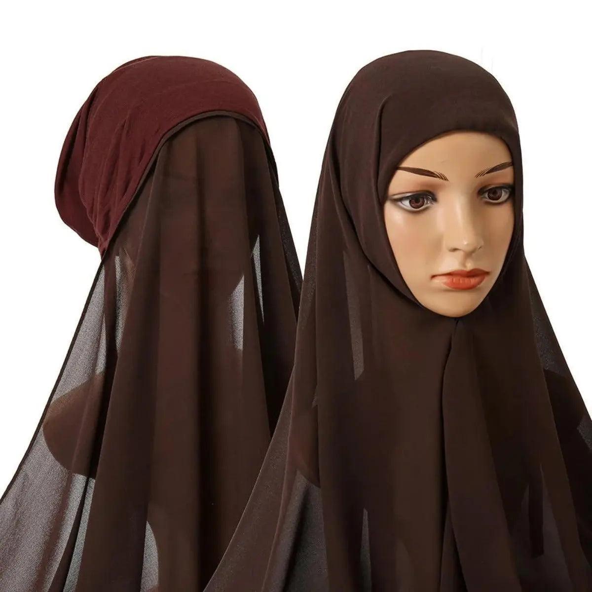 Hijab Instant en Mousseline avec Bonnet Intégré (MH004)