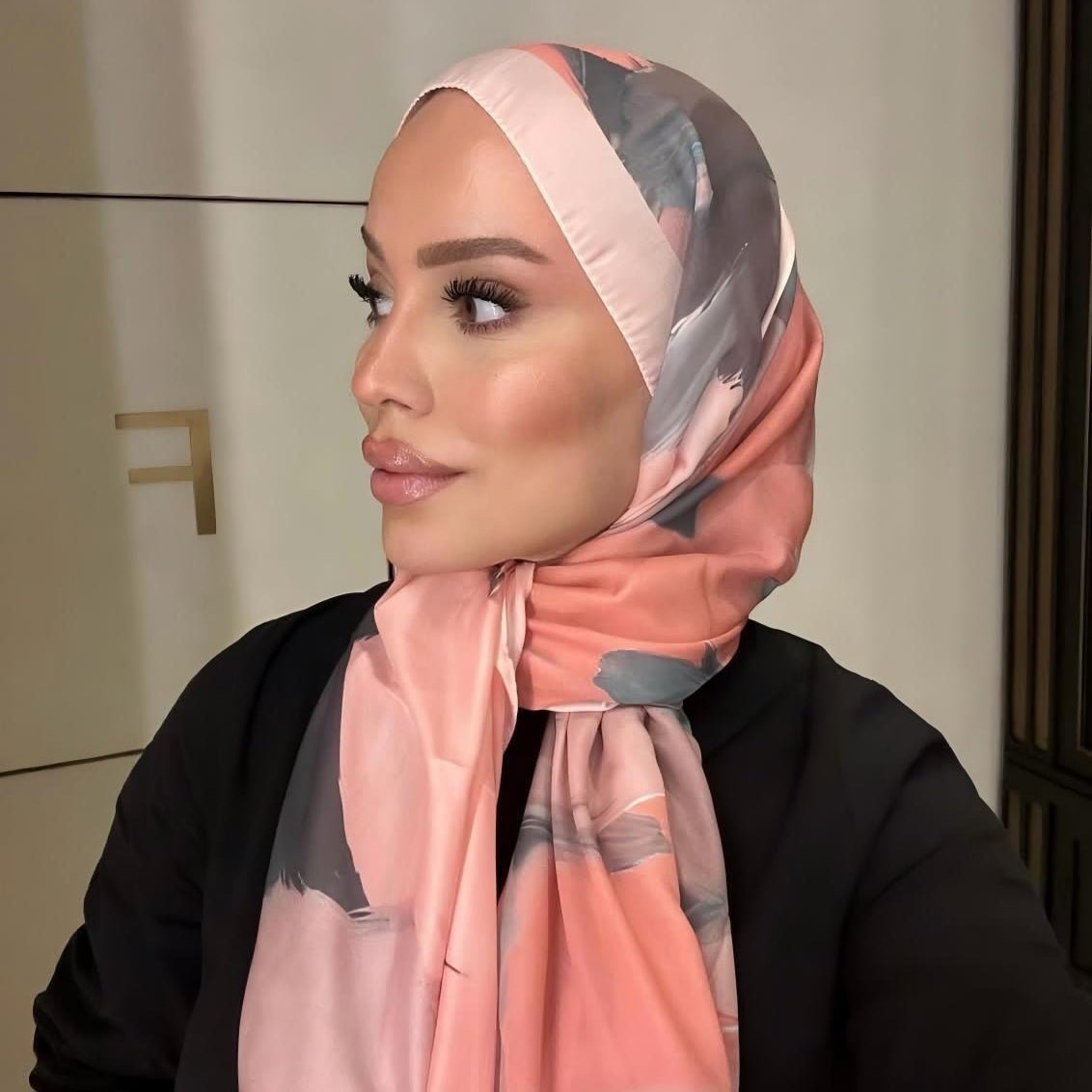 Foulard Hijab en Satin Imprimé | Foulard Hijab en Satin Imprimé (MH217)
