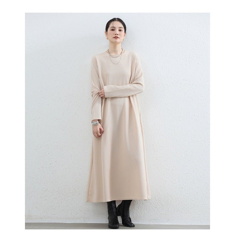 Robe Maxi Trapèze Élégante à Col Rond - Abaya Unie Modeste avec Poches (MA310)