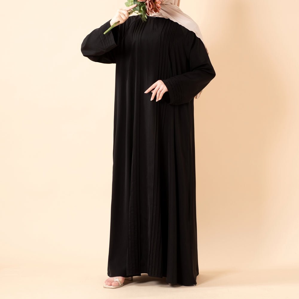 Abaya Serene plissée en georgette, coupe ample et longueur intégrale, style modeste (MA254)