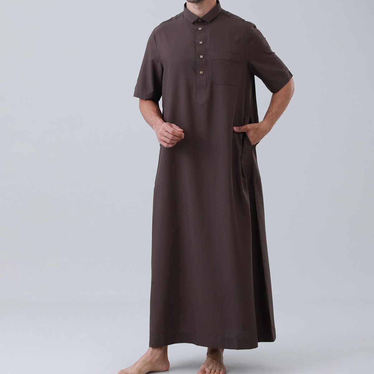 Thobe uni pour homme avec patte de boutonnage (MT038)