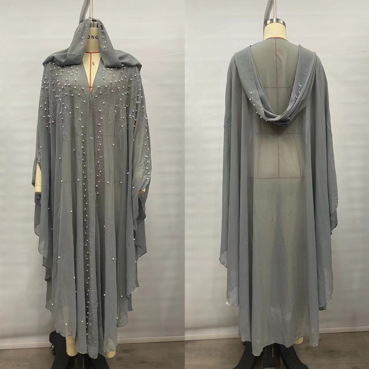 Cape Abaya à capuche ornée de cristaux et de perles (MA366)