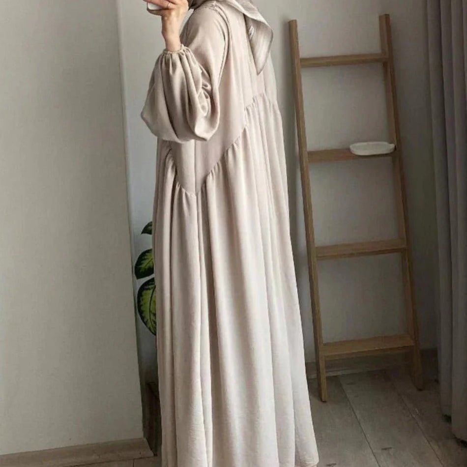 Abaya modeste coupe ample à manches lanternes | Abaya enfilable en crêpe glacé (MA153)