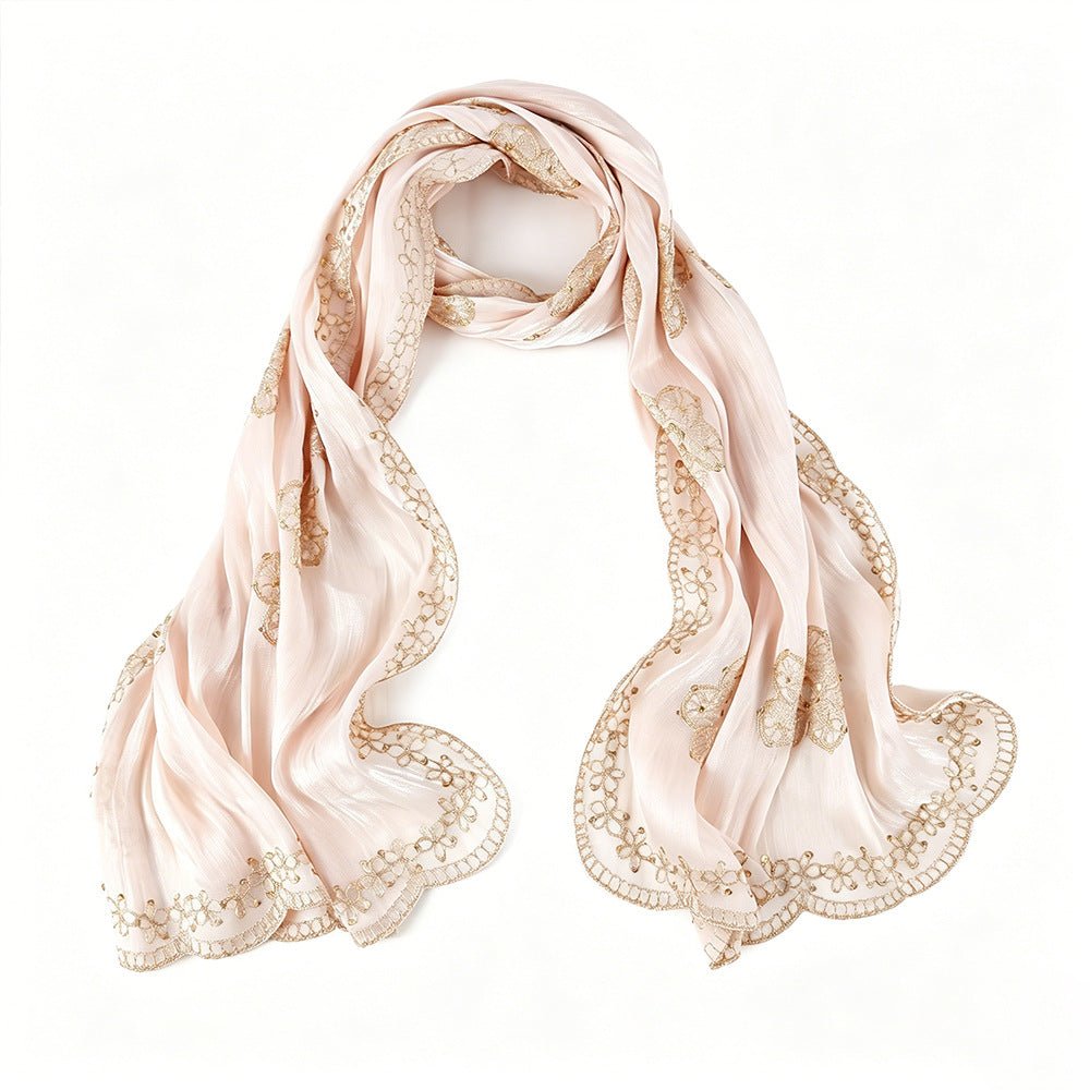Écharpe Hijab Scintillante Brodée Fleurs (MH243)