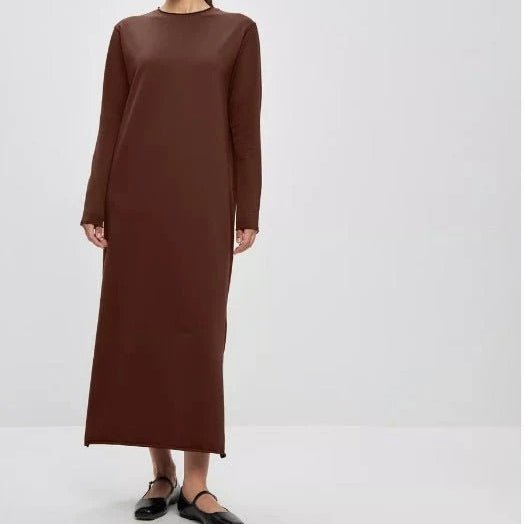 Robe Maxi Pull-over Classique | Robe Unie à Col Rond et Manches Longues (MA317)