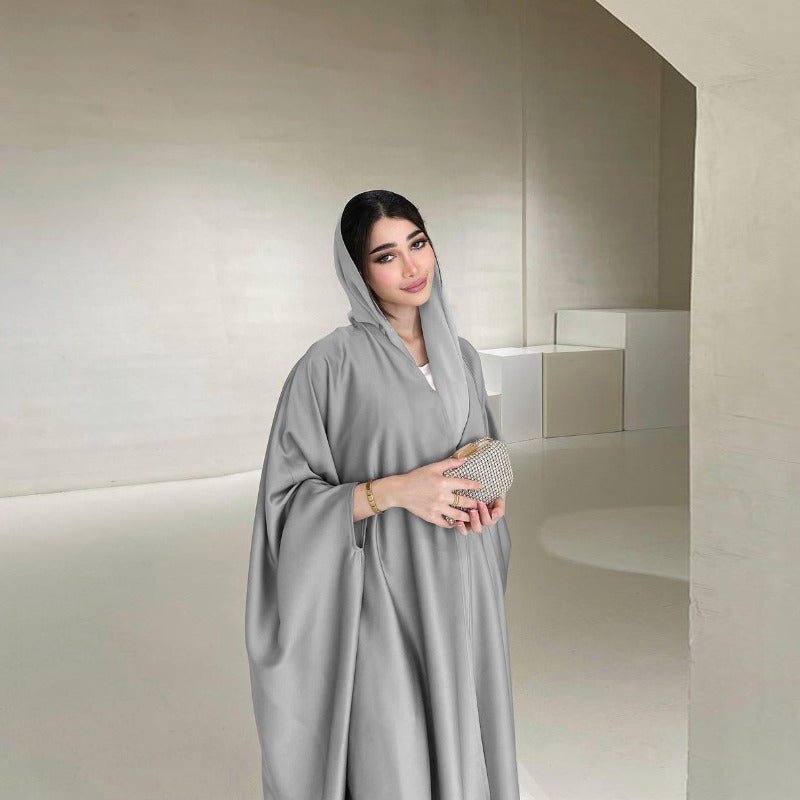 Robe Abaya à Manches Chauve-Souris Douces | Robe Cardigan en Satin à Col en V (MOA224)