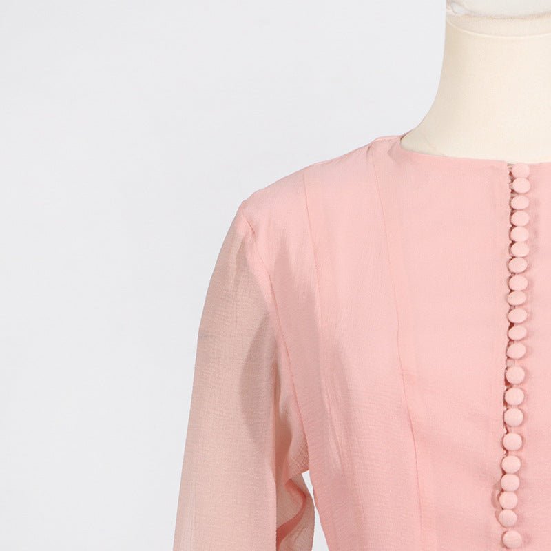 Robe à ourlet volanté avec manches transparentes (MS304)