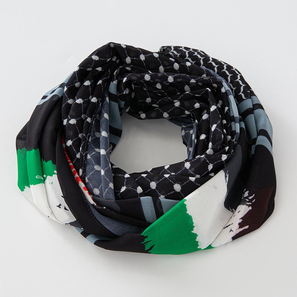 MH074 Hijab en mousseline imprimé Keffieh