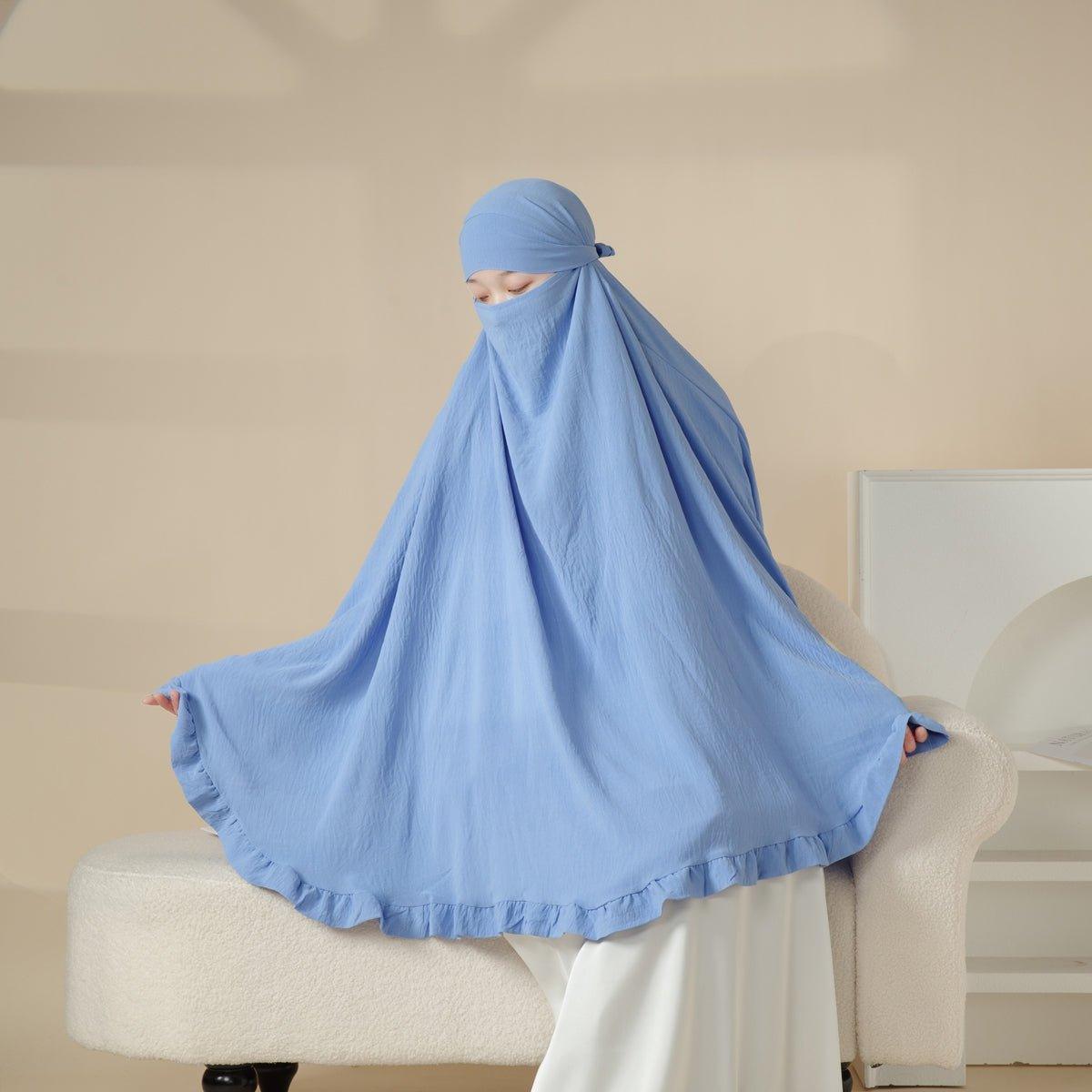 MK019 Khimar long à volants uni avec élastique