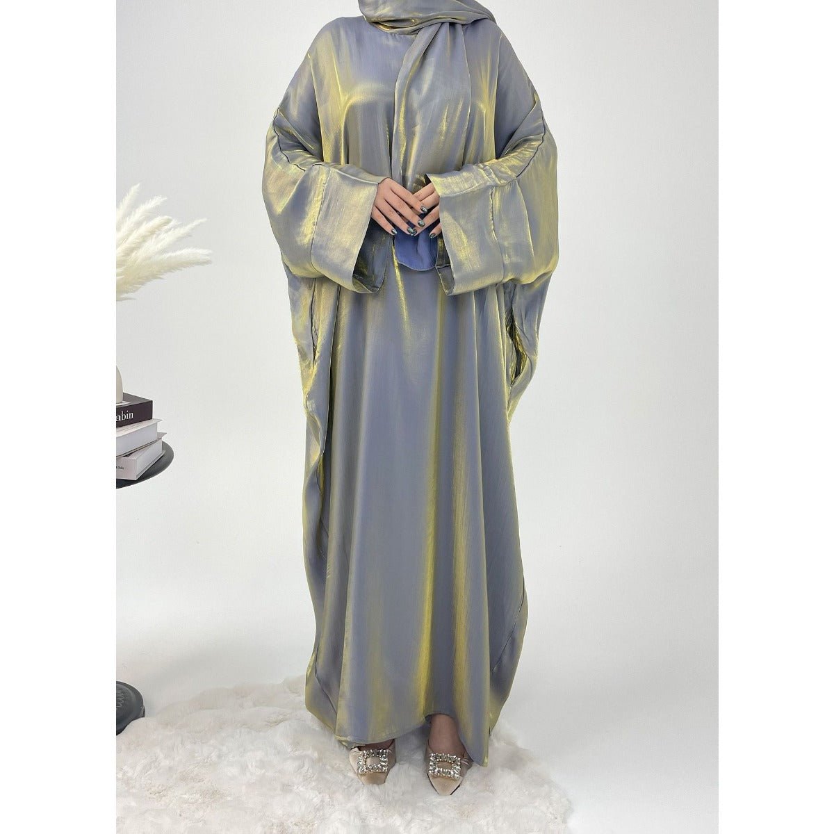 Robe Abaya de Luxe à Manches Bouffantes | Tenue de Soirée Élégante Musulmane, Robe Modeste Brillante (MA245)