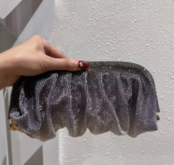 Sac de Soirée Clouté Plissé "Full of Diamond" à Bandoulière avec Fermoir, Sac Femme (MAC257)