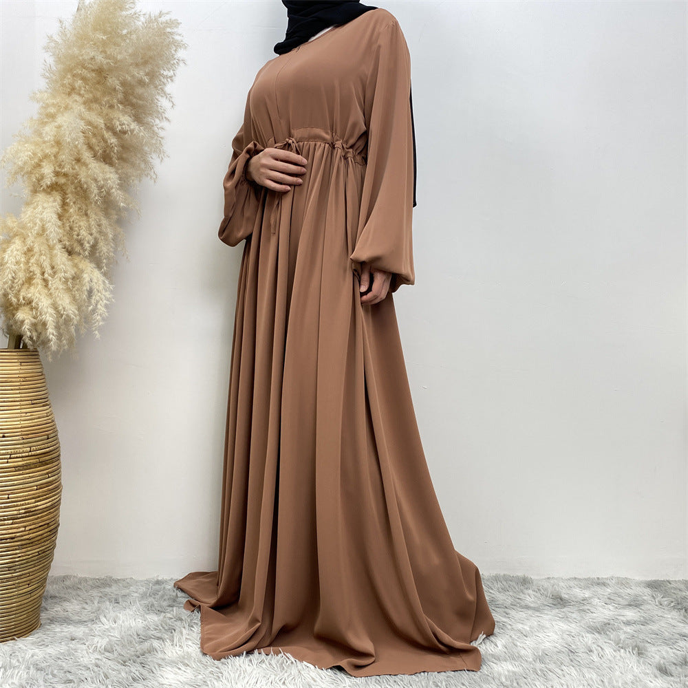 Abaya Ample Modeste pour Musulmane, Manches Extensibles, Fermeture Éclair Frontale, Coupe Trapèze (MA175)