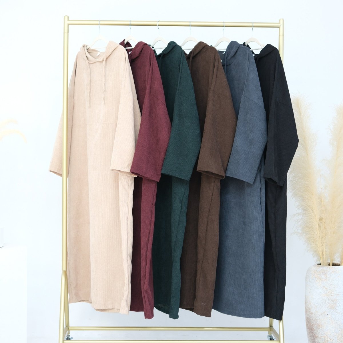 Abaya Sweat à Capuche en Velours Côtelé Décontractée (MA110)