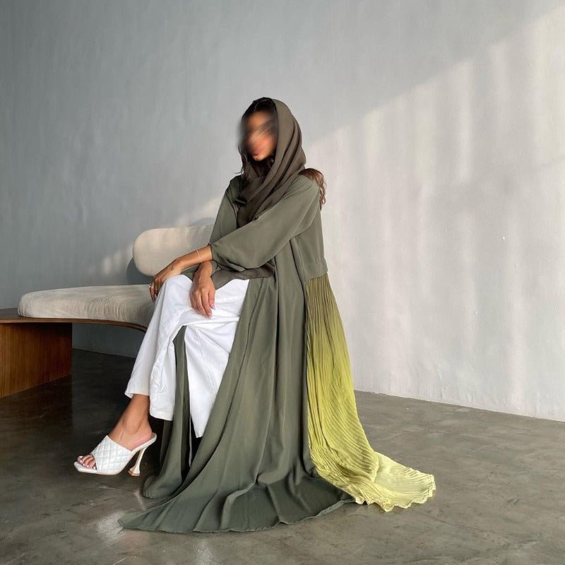 Robe Abaya Plissée Élégante à Dégradé | Robe Longue en Mousseline Pudique pour Femme Musulmane (MOA223)