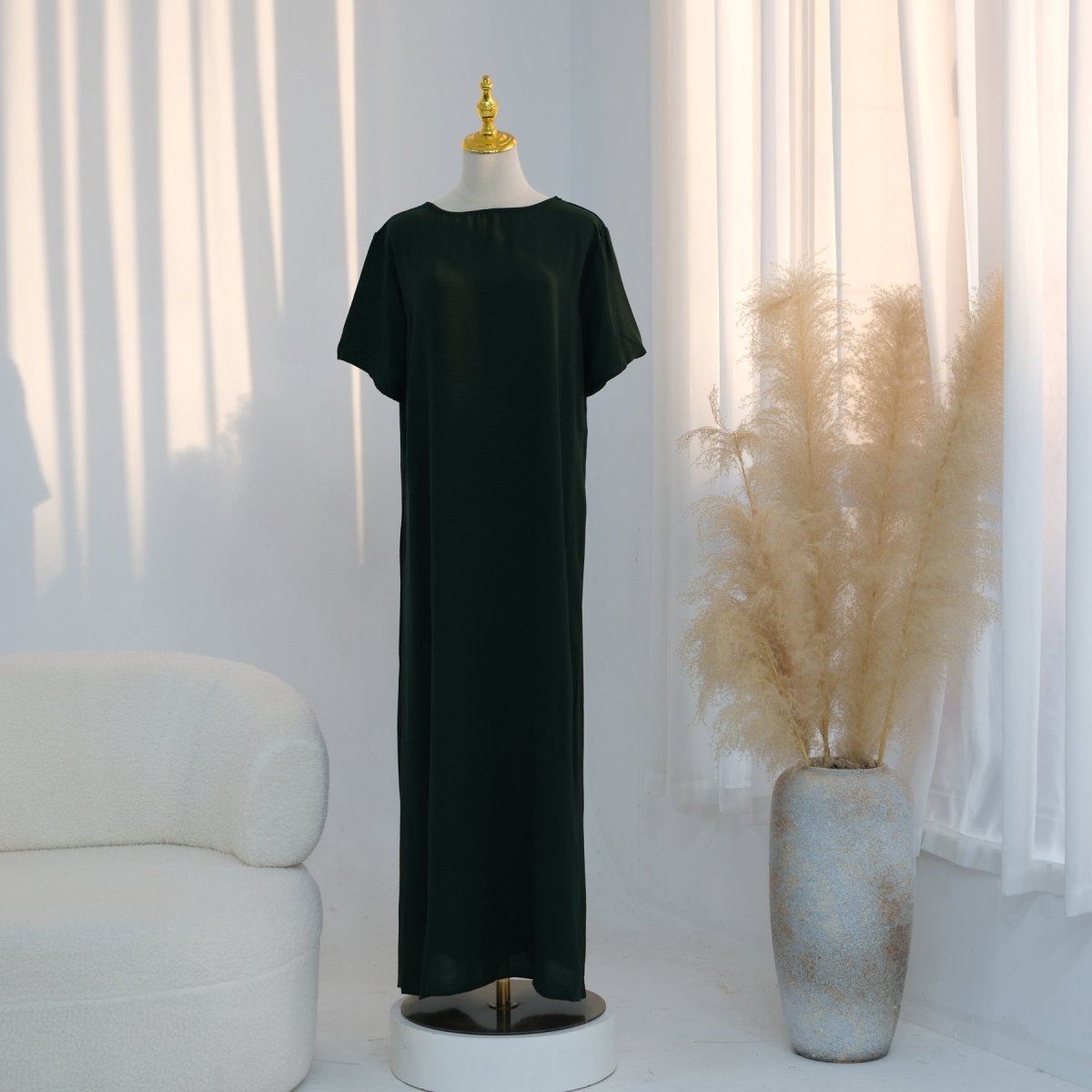 Robe Basique Froissée en Soie Glacée (MA392)
