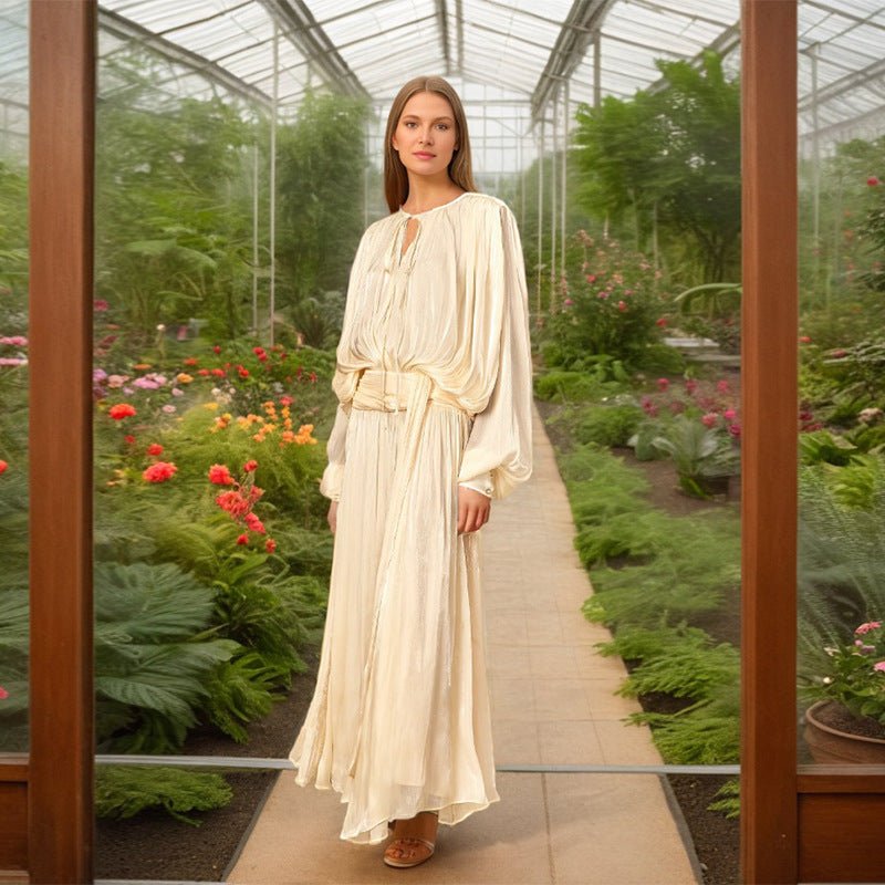 Robe blousante en satin avec col à nouer (MS354)