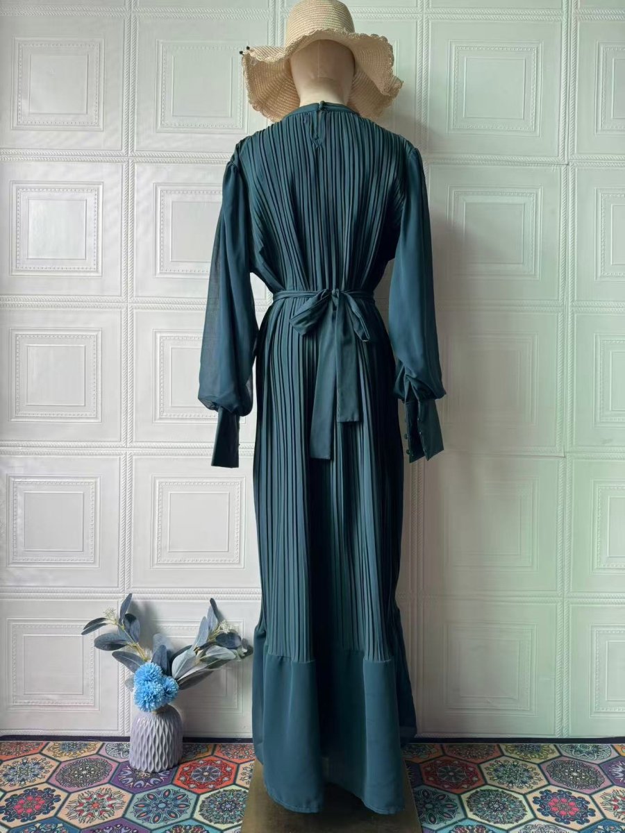 Robe Abaya élégante et légère à jupe longue texturée et manches bouffantes (MA201)