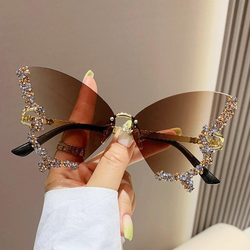 Lunettes de soleil MAC116 grande monture haut de gamme sertie de strass papillon anti-UV