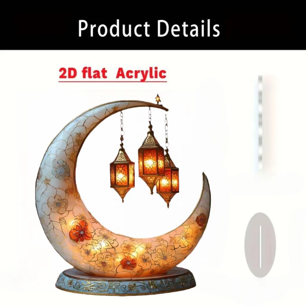 Croissant islamique avec motifs islamiques - Ornement de bureau en acrylique (MAC398)
