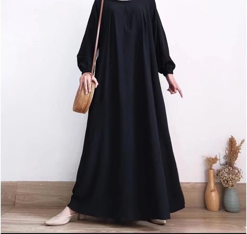 Robe Bubble Sleeve Automne Luxueuse Musulmane | Robe Modeste avec Fermeture Éclair (MA255)
