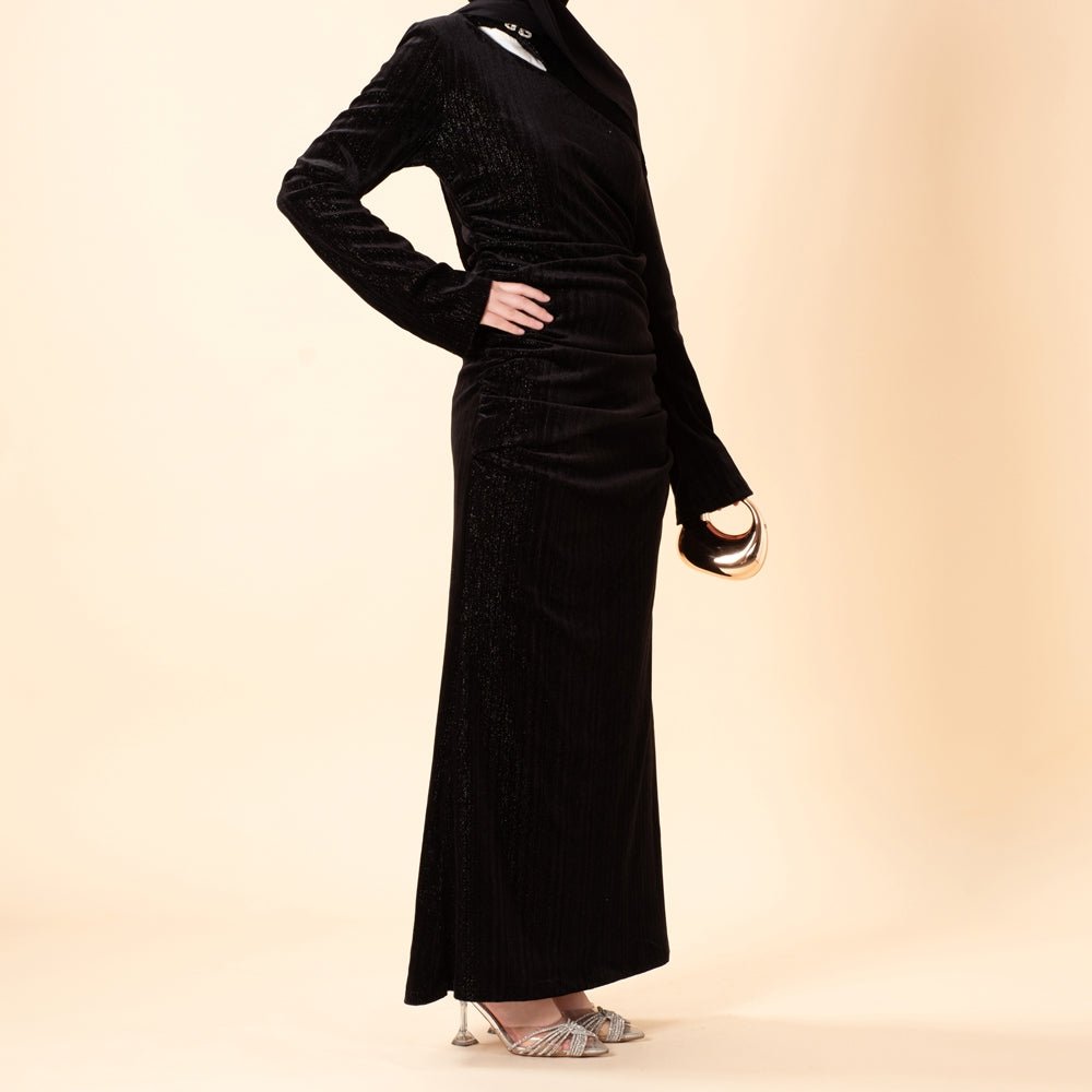 Robe Sirène en Velours Scintillant Froncée (MA358)