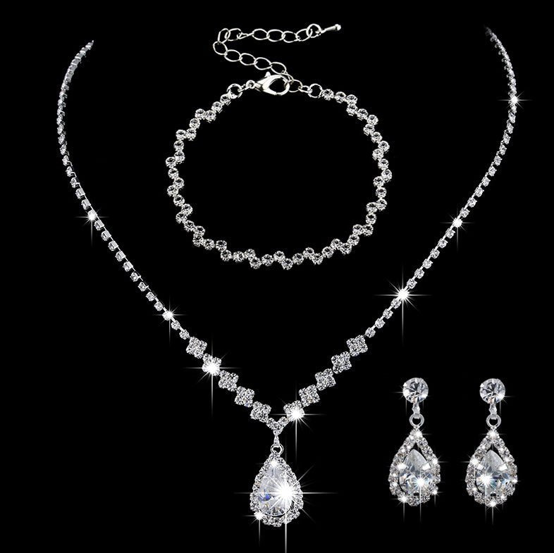 Collier et boucles d'oreilles pendantes MAC181 en zircons diamantés étincelants