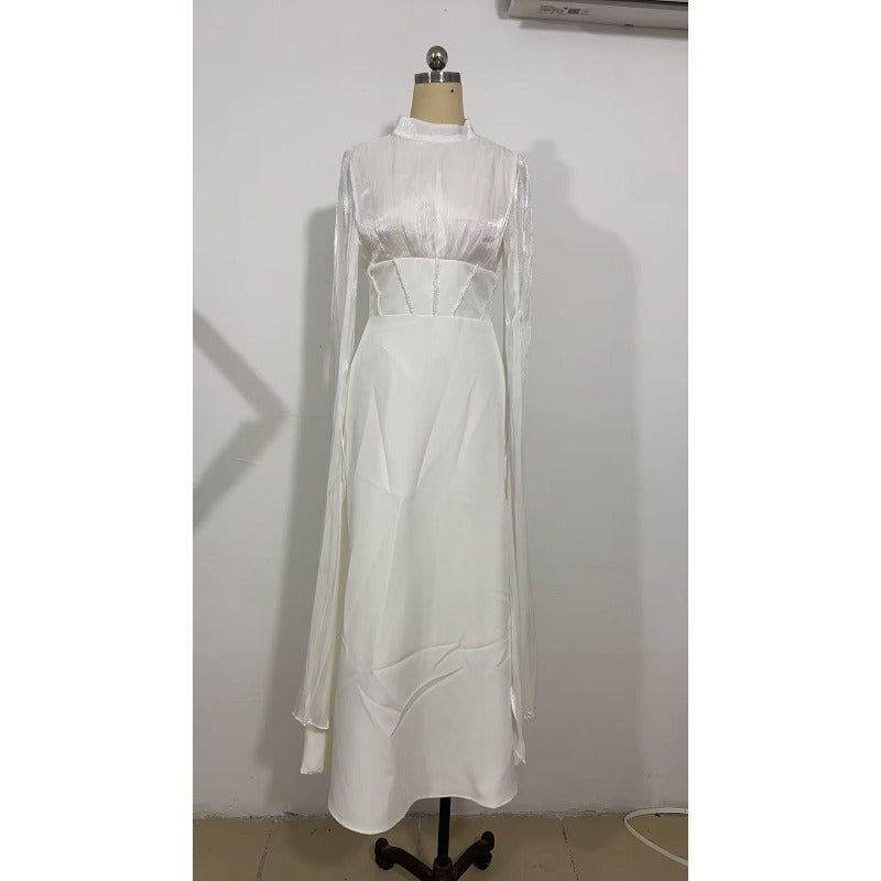 Robe Abaya élégante en satin de soie à manches amples | Robe longue modeste taille haute avec détail de bretelle dos (MA295)