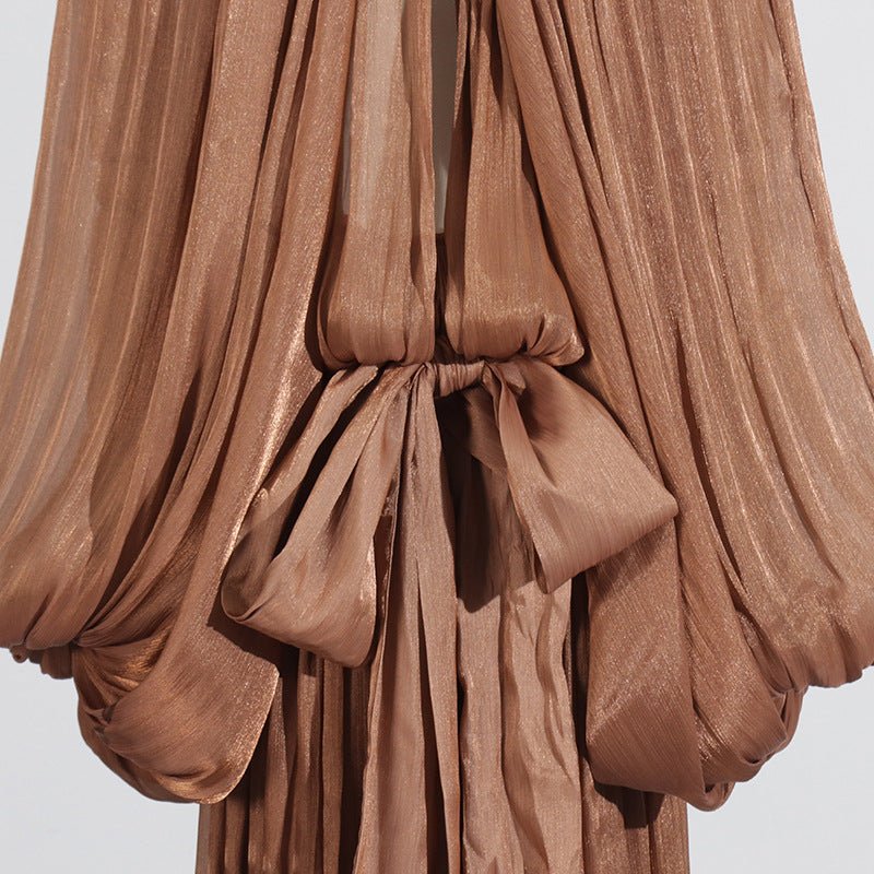 Robe Maxi à Manches Ballon et Col Noué (MS303)