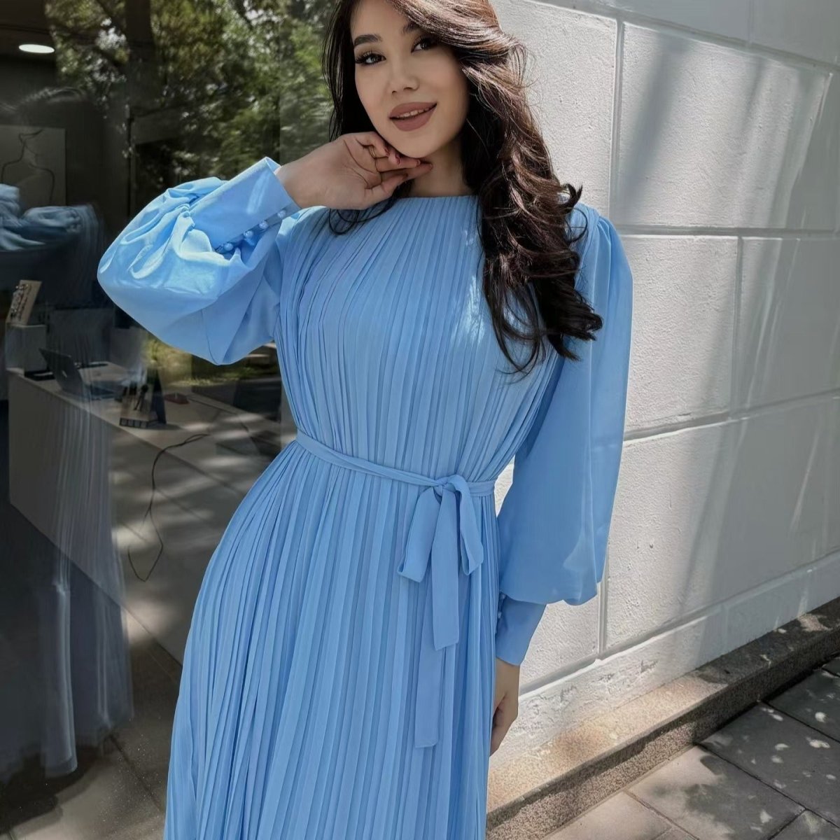 Robe Maxi Plissée à Volants (MS466)