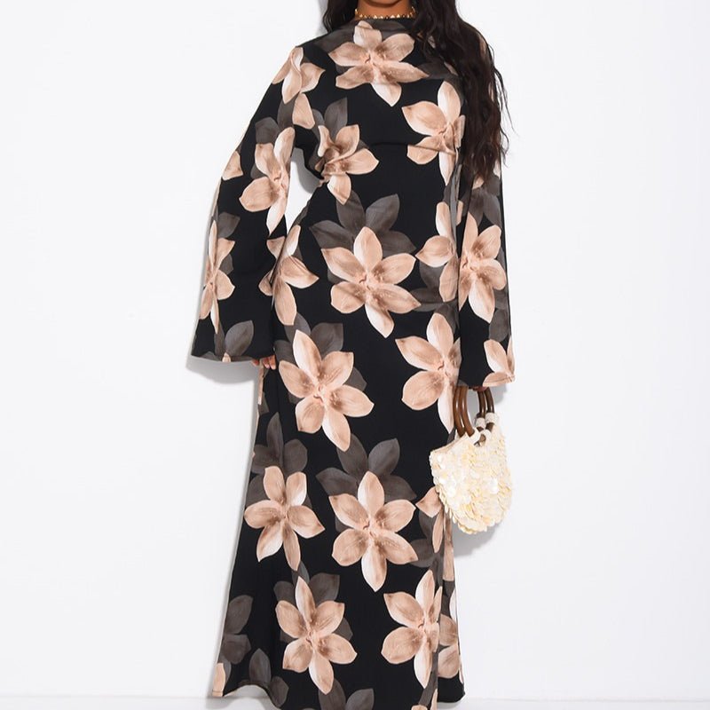 Robe Maxi Froissée Délavée à Imprimé Floral (MS437)