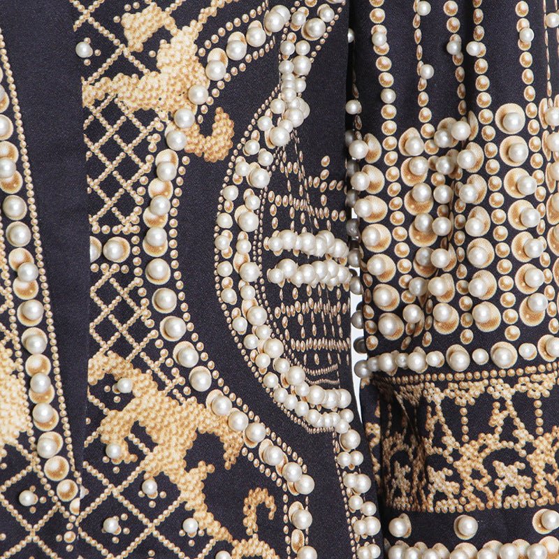 Blazer Vintage Orné de Perles et Perles de Rocaille | Veste de Luxe à Imprimé Géométrique (MS218)