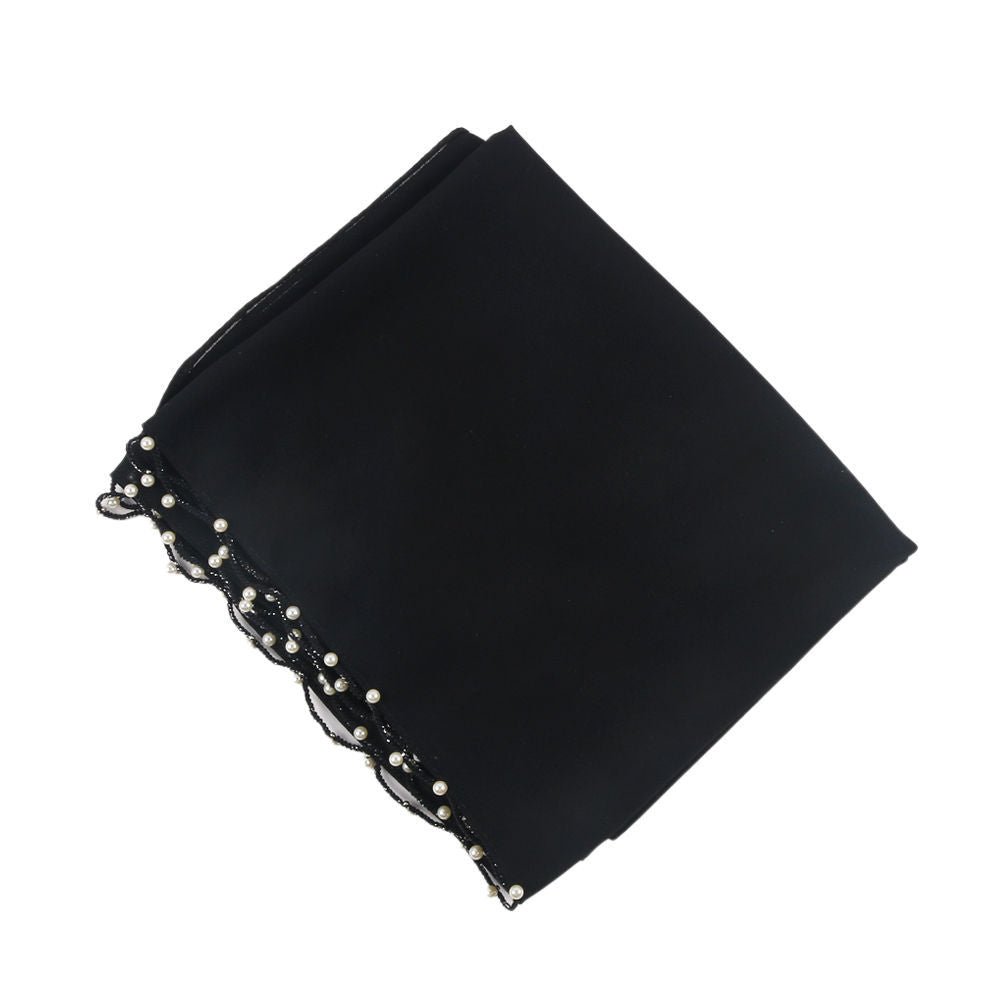 Hijab en Chiffon Uni avec Bordure Perlée Délicate, Vague Ornée de Perles (MH139)