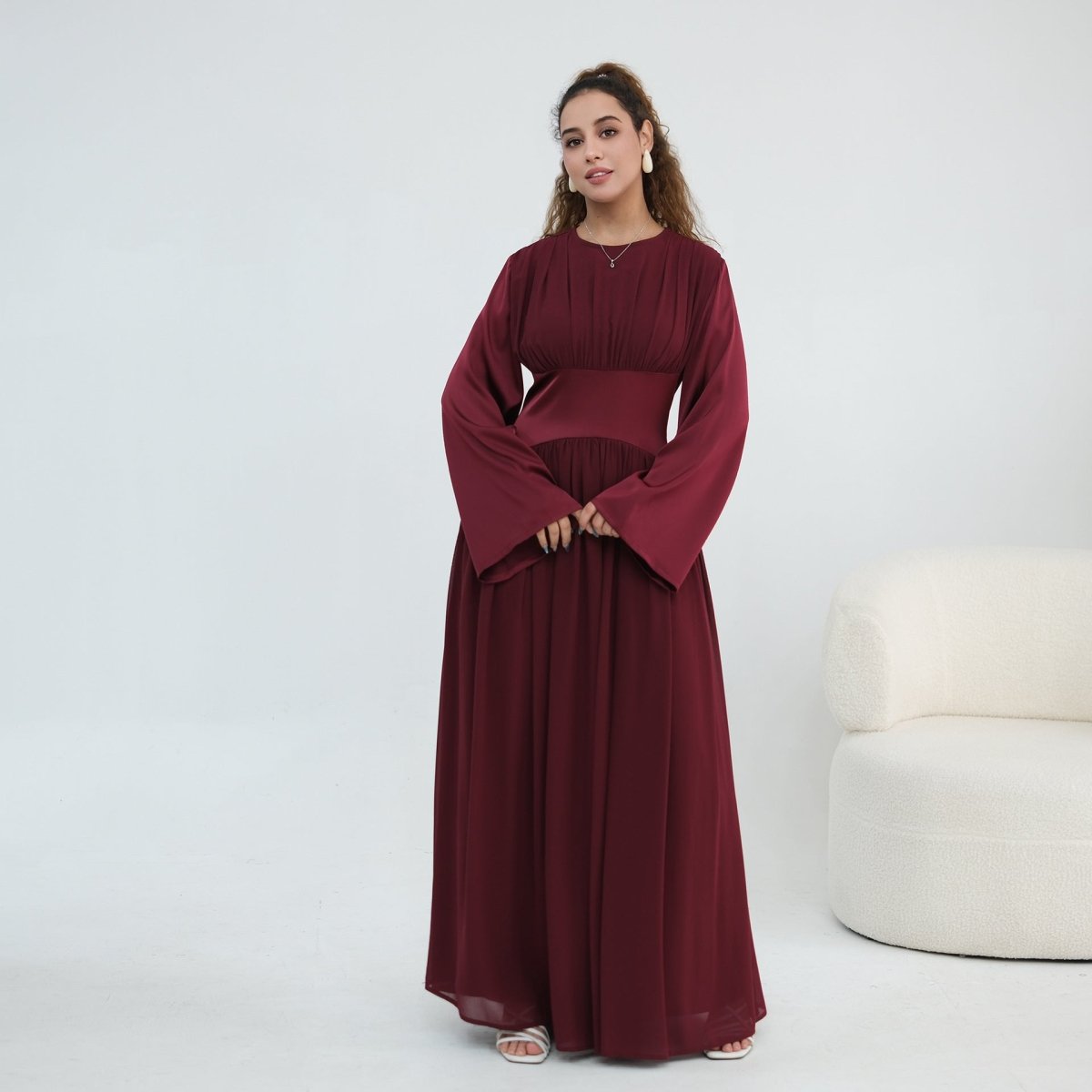 Robe Maxi Manches Évasées en Mousseline(MS498)