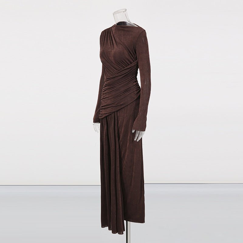 Robe Maxi Plissée en Diagonale (MS467)