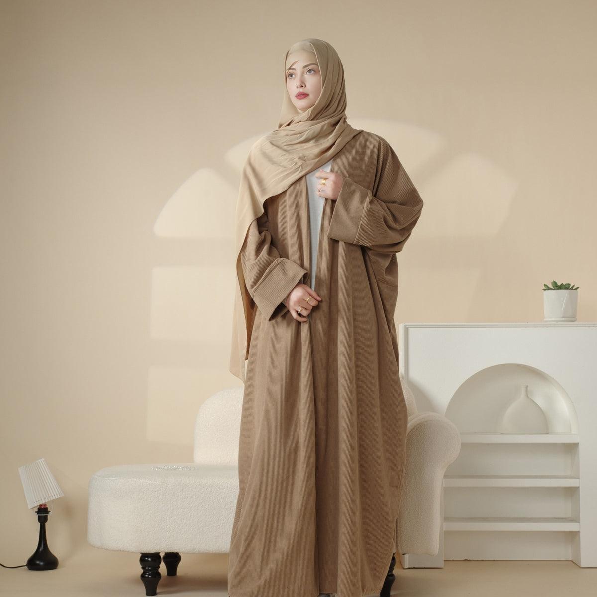 Cardigan Abaya Ouverte en Velours Côtelé (MOA028)
