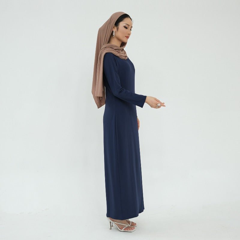 Robe de base essentielle en soie de lait ultra longue, douce et superposable | Robe maxi à enfiler, col rond (MA319)