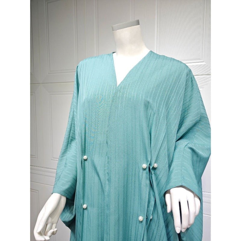 Cardigan Abaya Col en V | Kimono à Manches Chauve-Souris avec Boutons Perlés (MOA226)