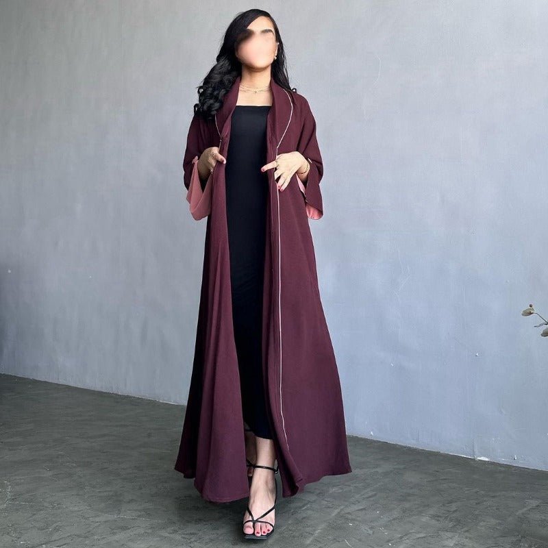 Robe longue automne et hiver à ouverture avant | Abaya cardigan plissée unie (MOA218)