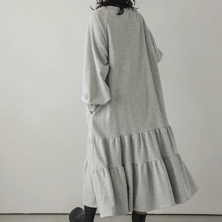 Robe Maxi Sweat à Volants Coupe Ample (MS151)