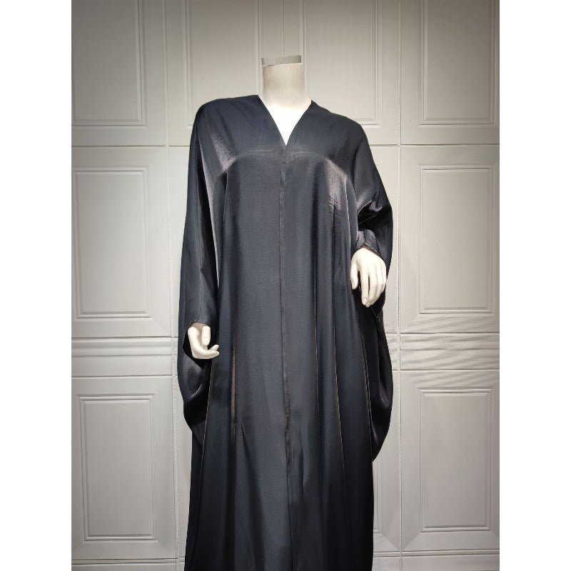 Robe Abaya Luxueuse en Satin de Soie à Manches Chauve-souris | Robe de Soirée Pudique Col en V (MOA225)