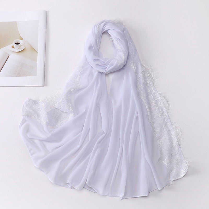 Hijab en mousseline avec perles et bordure en dentelle (MH218)