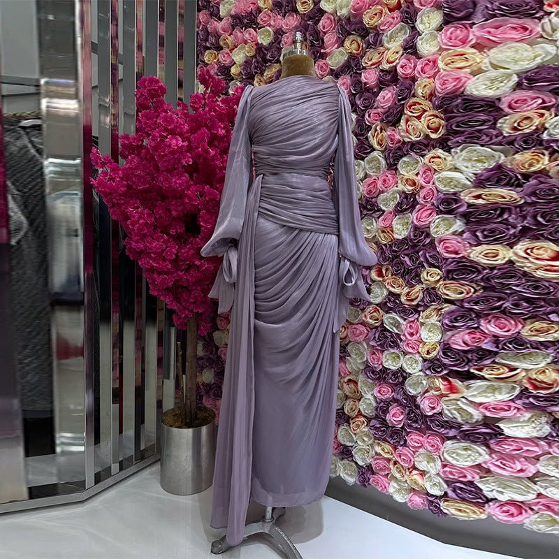 Robe de Soirée Froncée | Robe Maxi Moulante à Manches Bouffantes (MS280)
